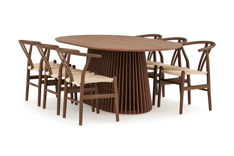 ZALE Matgrupp 200 cm Ovalt med 6 Dastoori Matstol