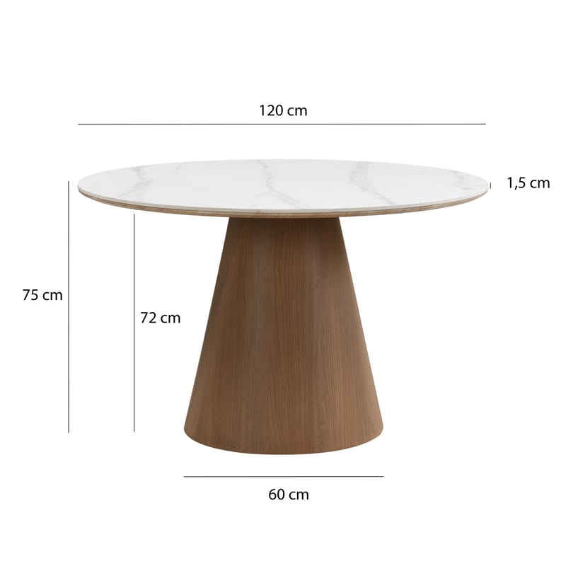 Zelnor Runt matbord 120 cm med sintrad stenskiva i marmorlook - vit marmoreffekt valnötseffekt - Möbler - Matplats - Matbord & köksbord