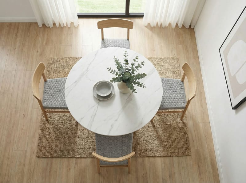 Zelnor Runt matbord 120 cm med sintrad stenskiva i marmorlook - vit marmoreffekt valnötseffekt - Möbler - Matplats - Matbord & köksbord