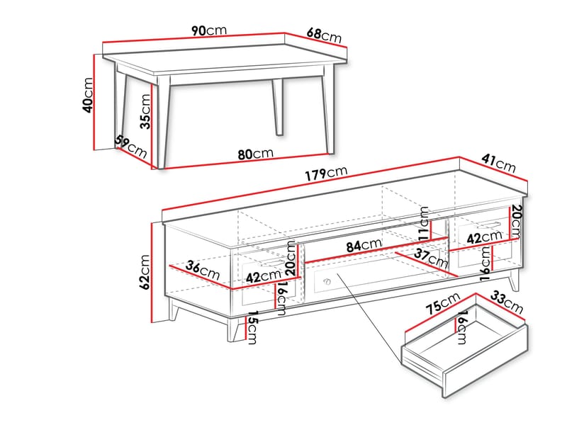Zeylor Möbelset för Vardagsrum - Möbler - Matplats - Möbelset för kök & matplats