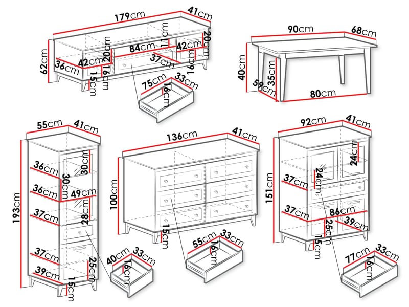Zeylor Möbelset för Vardagsrum - Möbler - Matplats - Möbelset för kök & matplats