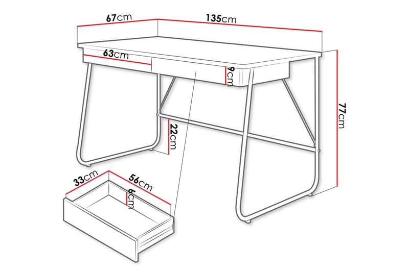 Aditiya Skrivbord 67x135 cm - Svart - Möbler - Hemmakontor - Skrivbord