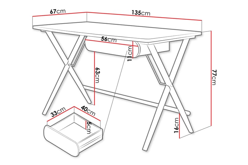 Aditiya Skrivbord 67x135 cm - Vit - Möbler - Hemmakontor - Skrivbord