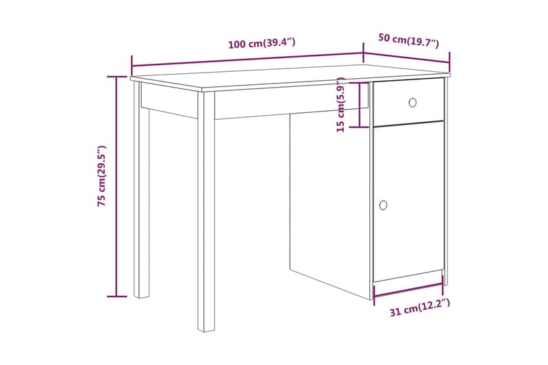 beBasic Skrivbord 100x50x75 cm massiv furu - Möbler - Hemmakontor - Skrivbord