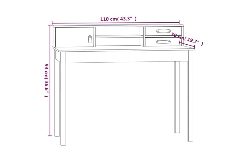 beBasic Skrivbord 110x50x93 cm massiv furu - Skrivbord - Bord