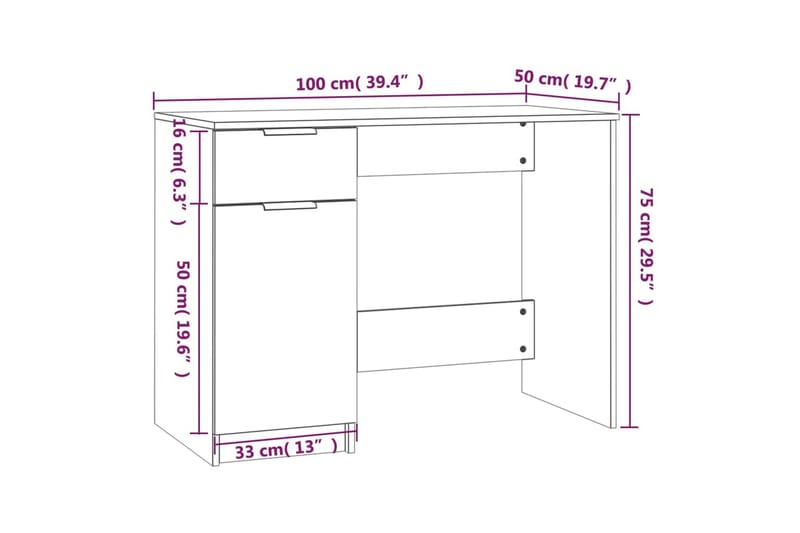 beBasic Skrivbord betonggrå 100x50x75 cm konstruerat trä - Skrivbord - Bord