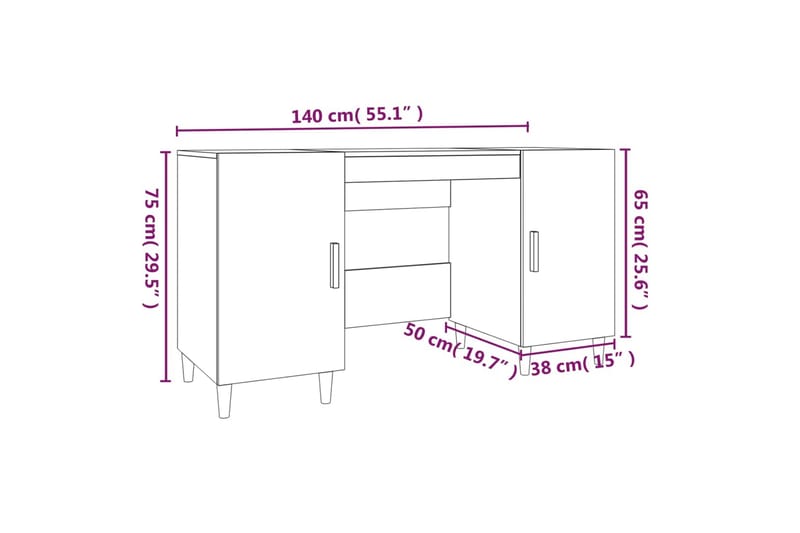 beBasic Skrivbord betonggrå 140x50x75 cm konstruerat trä - Skrivbord - Bord