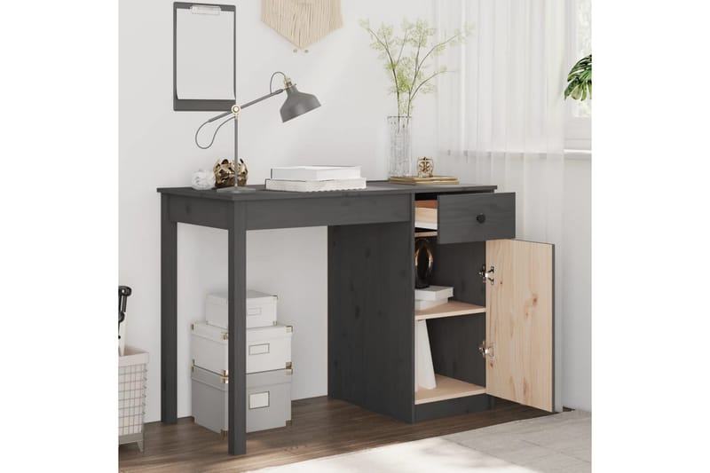 beBasic Skrivbord grå 100x50x75 cm massiv furu - Skrivbord - Bord