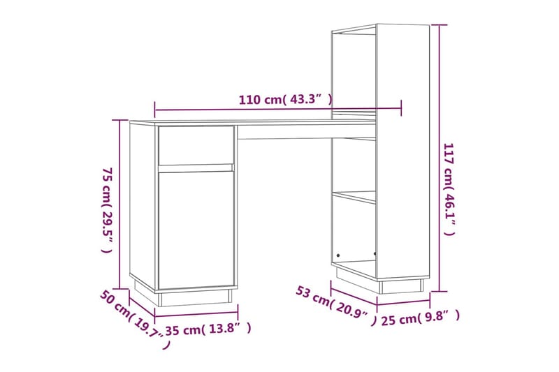 beBasic Skrivbord grå 110x53x117 cm massiv furu - Skrivbord - Bord