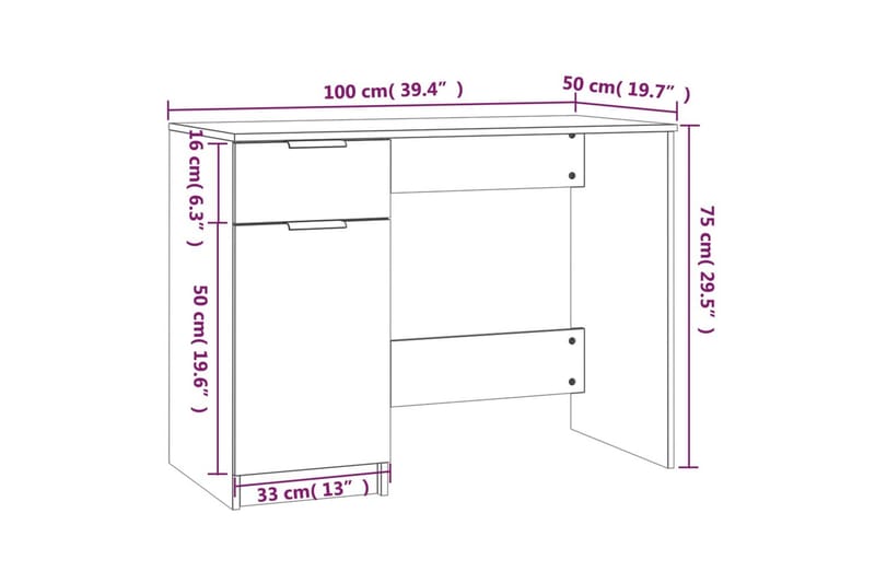 beBasic Skrivbord grå sonoma 100x50x75 cm konstruerat trä - Möbler - Hemmakontor - Skrivbord