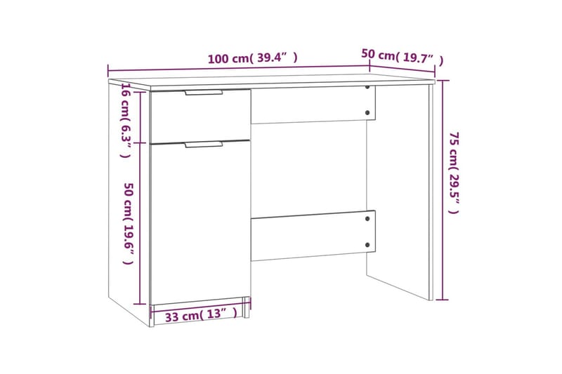 beBasic Skrivbord grå sonoma 100x50x75 cm konstruerat trä - Skrivbord - Bord