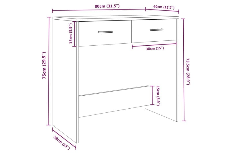 beBasic Skrivbord grå sonoma 80x40x75 cm konstruerat trä - Skrivbord - Bord