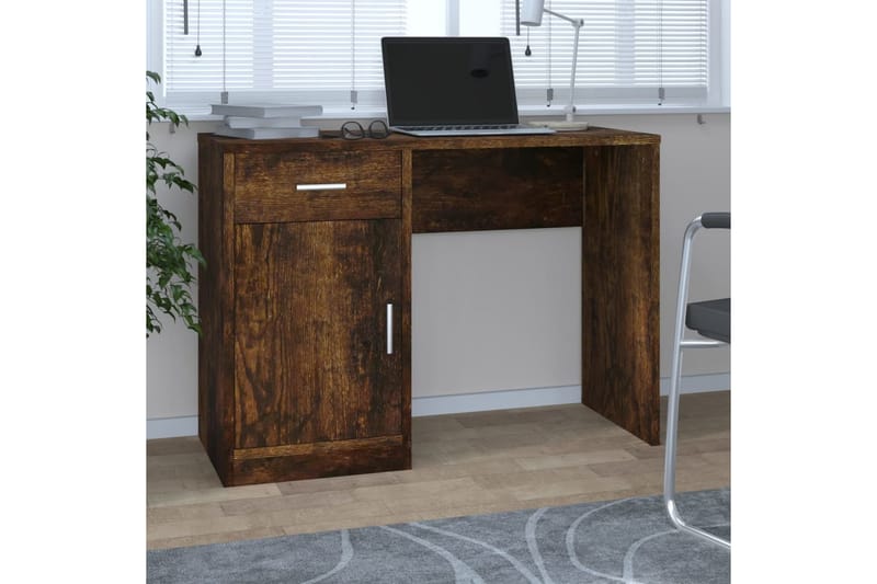 beBasic Skrivbord lådor & skåp rökfärgad ek 100x40x73cm konstruerat trä - Möbler - Hemmakontor - Skrivbord