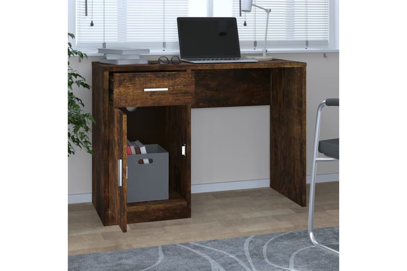 beBasic Skrivbord lådor & skåp rökfärgad ek 100x40x73cm konstruerat trä - Möbler - Hemmakontor - Skrivbord