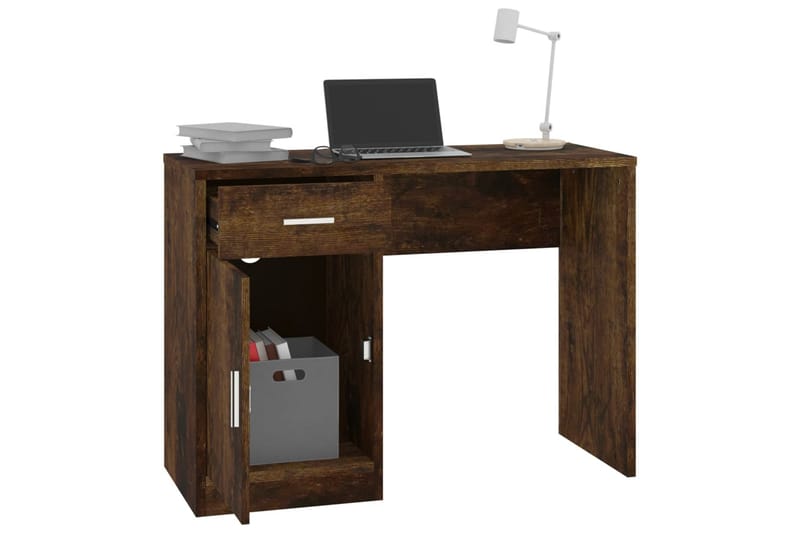 beBasic Skrivbord lådor & skåp rökfärgad ek 100x40x73cm konstruerat trä - Möbler - Hemmakontor - Skrivbord