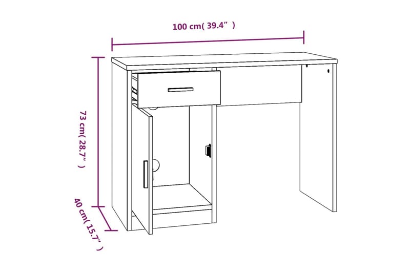 beBasic Skrivbord lådor & skåp vit högglans 100x40x73cm konstruerat trä - Skrivbord - Bord