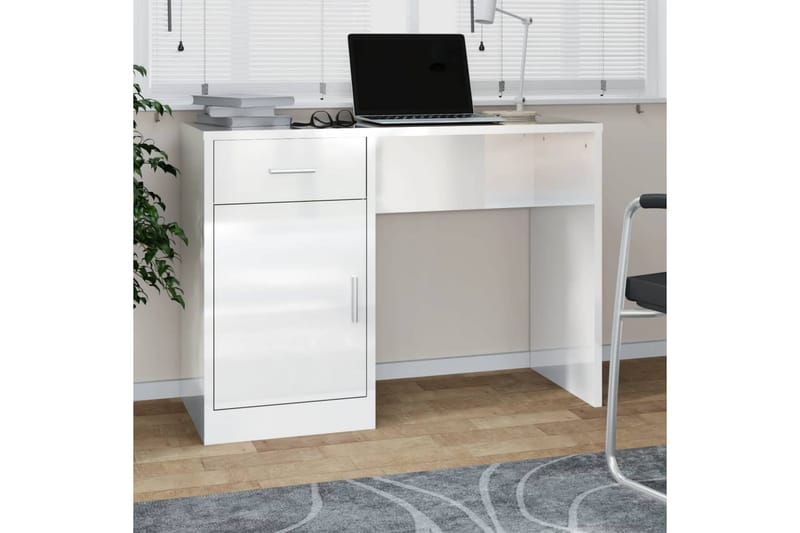 beBasic Skrivbord lådor & skåp vit högglans 100x40x73cm konstruerat trä - Skrivbord - Bord