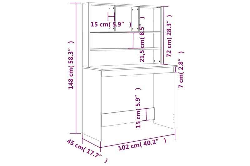 beBasic Skrivbord med hyllor betonggrå 102x45x148 cm konstruerat trä - Skrivbord - Bord