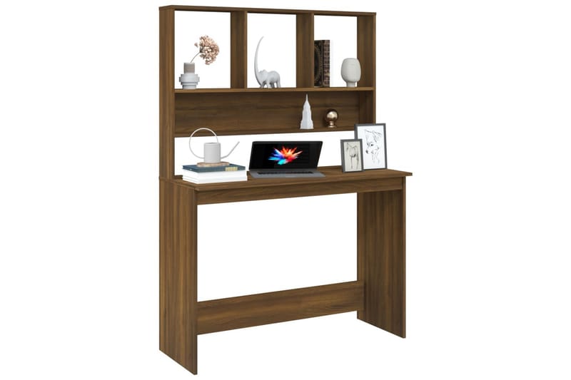 beBasic Skrivbord med hyllor brun ek 110x45x157 cm konstruerat trä - Skrivbord - Bord
