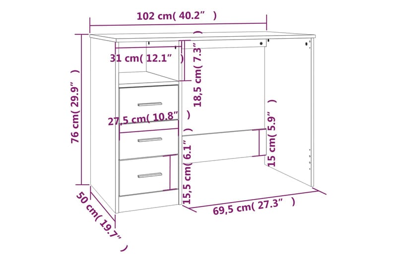 beBasic Skrivbord med lådor vit 102x50x76 cm konstruerat trä - Möbler - Hemmakontor - Skrivbord