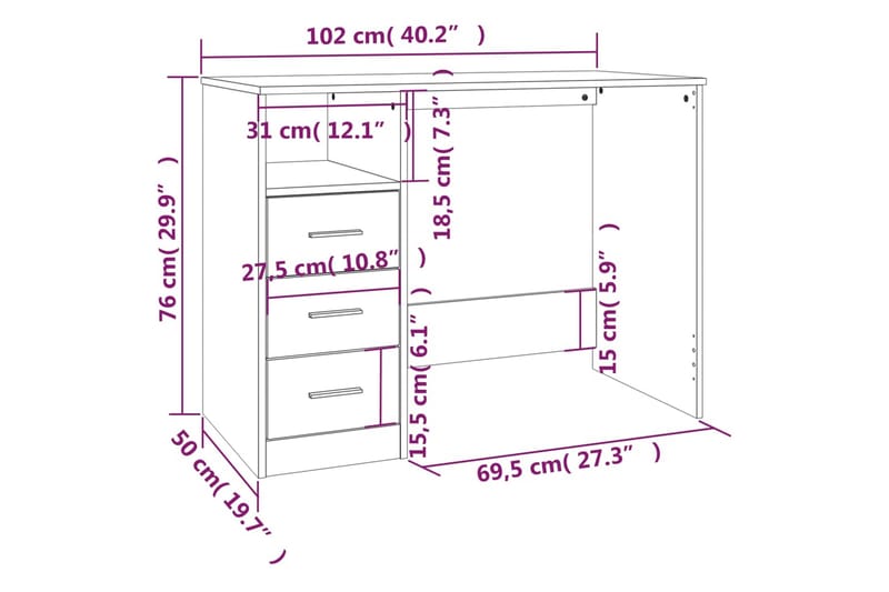 beBasic Skrivbord med lådor vit 102x50x76 cm konstruerat trä - Skrivbord - Bord