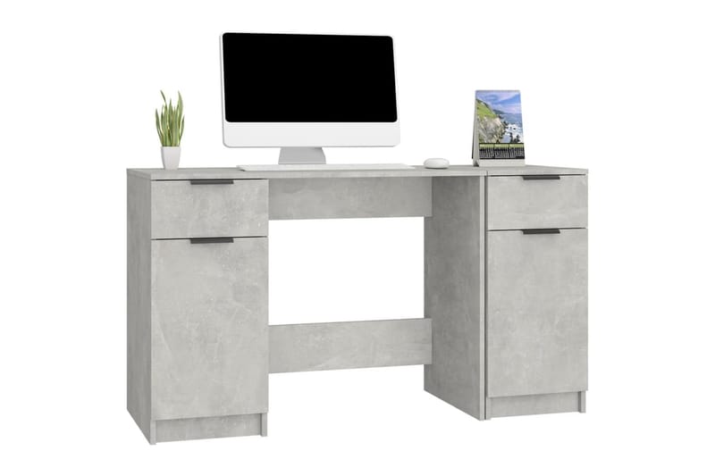 beBasic Skrivbord med sidoskåp betonggrå konstruerat trä - Skrivbord - Bord