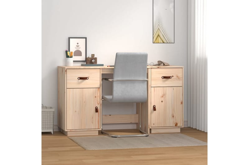 beBasic Skrivbord med skåp 135x50x75 cm massiv furu - Möbler - Hemmakontor - Skrivbord