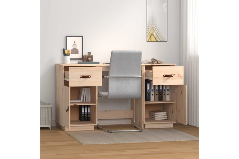 beBasic Skrivbord med skåp 135x50x75 cm massiv furu - Möbler - Hemmakontor - Skrivbord