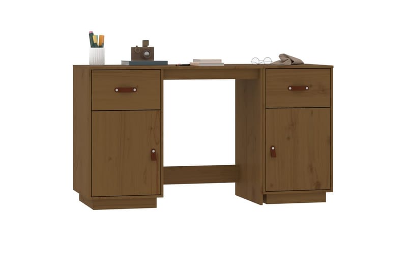 beBasic Skrivbord med skåp Honungsbrunt 135x50x75 cm massiv furu - Skrivbord - Bord