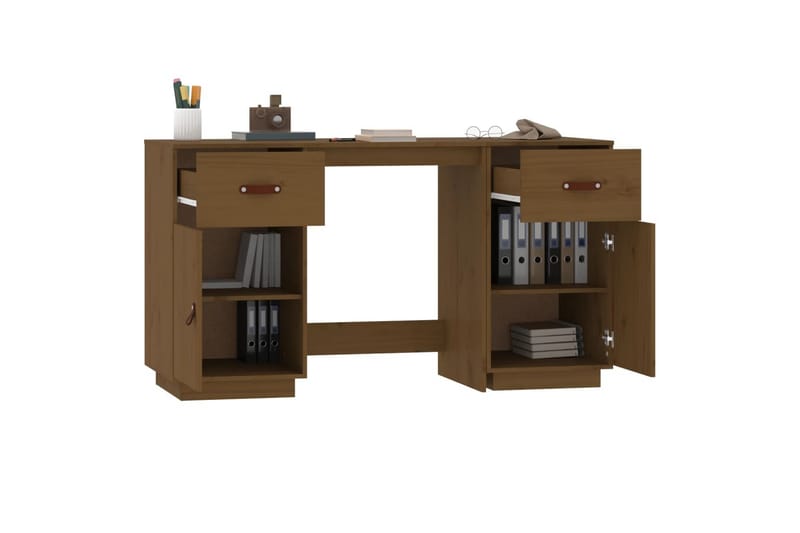 beBasic Skrivbord med skåp Honungsbrunt 135x50x75 cm massiv furu - Möbler - Hemmakontor - Skrivbord