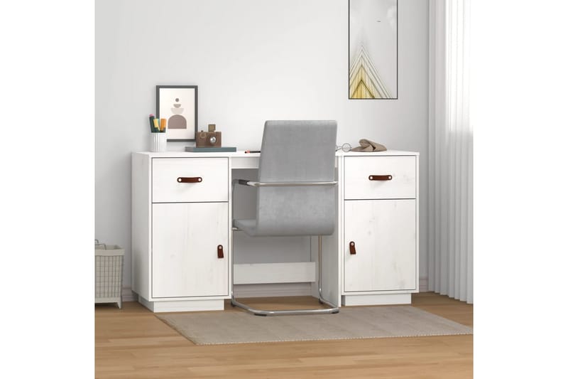 beBasic Skrivbord med skåp vit 135x50x75 cm massiv furu - Skrivbord - Bord