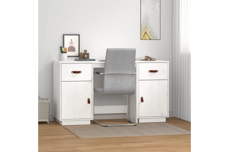 beBasic Skrivbord med skåp vit 135x50x75 cm massiv furu - Möbler - Hemmakontor - Skrivbord