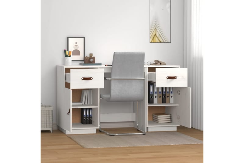 beBasic Skrivbord med skåp vit 135x50x75 cm massiv furu - Möbler - Hemmakontor - Skrivbord