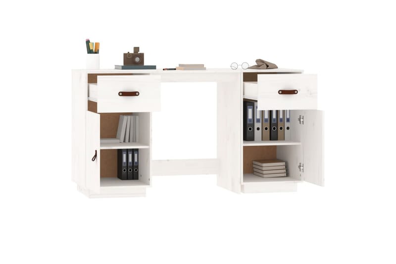 beBasic Skrivbord med skåp vit 135x50x75 cm massiv furu - Möbler - Hemmakontor - Skrivbord