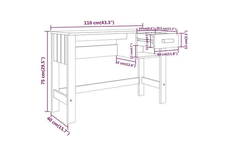 beBasic Skrivbord mörkgrå 110x40x75 cm massiv furu - Möbler - Hemmakontor - Skrivbord