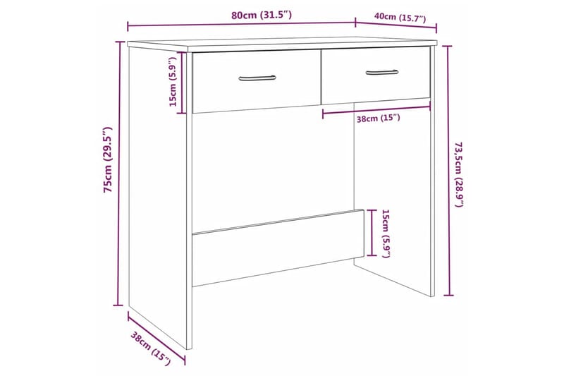 beBasic Skrivbord rökfärgad ek 80x40x75 cm konstruerat trä - Möbler - Hemmakontor - Skrivbord