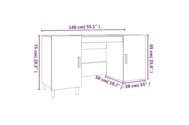 beBasic Skrivbord svart 140x50x75 cm konstruerat trä - Möbler - Hemmakontor - Skrivbord