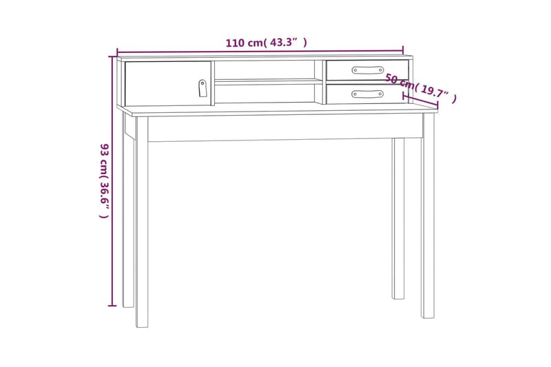 beBasic Skrivbord vit 110x50x93 cm massiv furu - Skrivbord - Bord