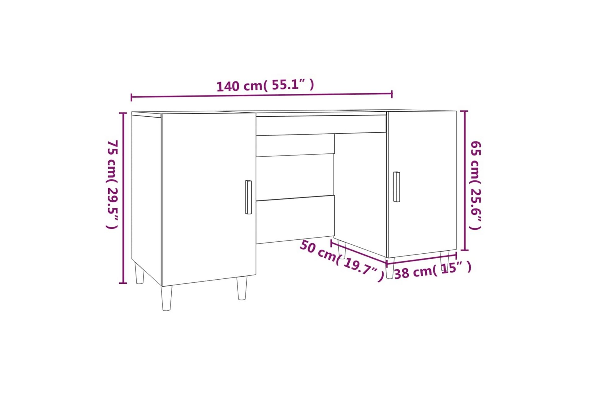 beBasic Skrivbord vit 140x50x75 cm konstruerat trä - Möbler - Hemmakontor - Skrivbord