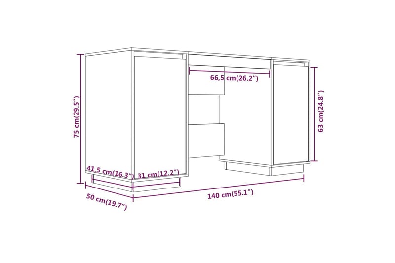 beBasic Skrivbord vit 140x50x75 cm massiv furu - Möbler - Hemmakontor - Skrivbord