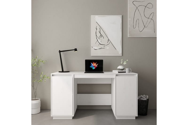 beBasic Skrivbord vit 140x50x75 cm massiv furu - Möbler - Hemmakontor - Skrivbord