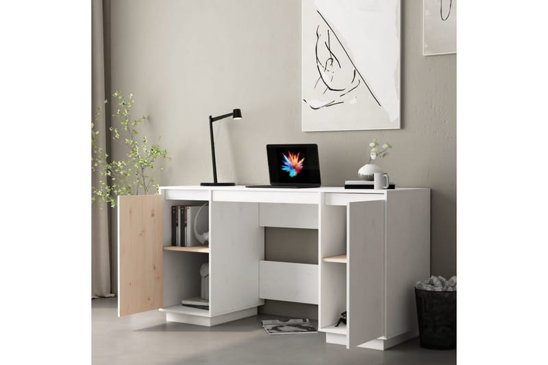 beBasic Skrivbord vit 140x50x75 cm massiv furu - Möbler - Hemmakontor - Skrivbord