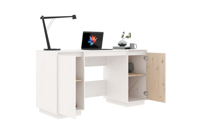 beBasic Skrivbord vit 140x50x75 cm massiv furu - Möbler - Hemmakontor - Skrivbord