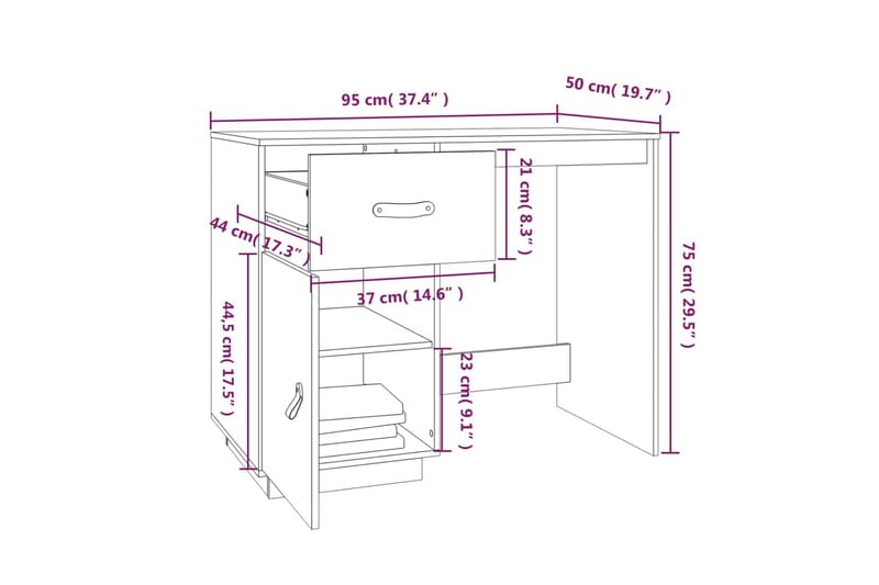 beBasic Skrivbord Vit 95x50x75 cm massiv furu - Skrivbord - Bord