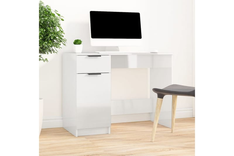 beBasic Skrivbord vit högglans 100x50x75 cm konstruerat trä - Skrivbord - Bord