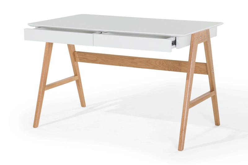 DAVILUCAS Skrivbord 120 cm med Förvaring 2 Lådor Vit/Ek - Skrivbord - Bord