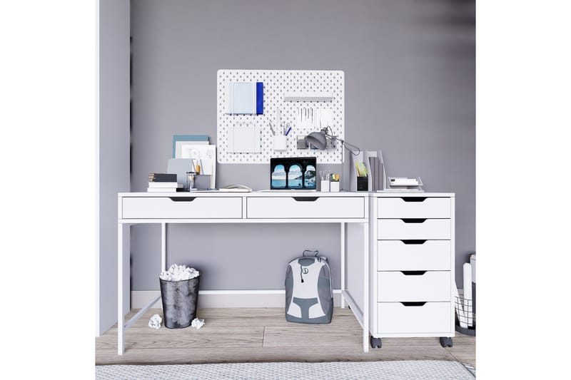 Durusu Skrivbord 120 cm med Lådor och Hjul i Målat Trä - Vit - Möbler - Hemmakontor - Skrivbord