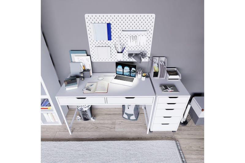 Durusu Skrivbord 120 cm med Lådor och Hjul i Målat Trä - Vit - Möbler - Hemmakontor - Skrivbord