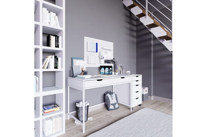 Durusu Skrivbord 120 cm med Lådor och Hjul i Målat Trä - Vit - Möbler - Hemmakontor - Skrivbord