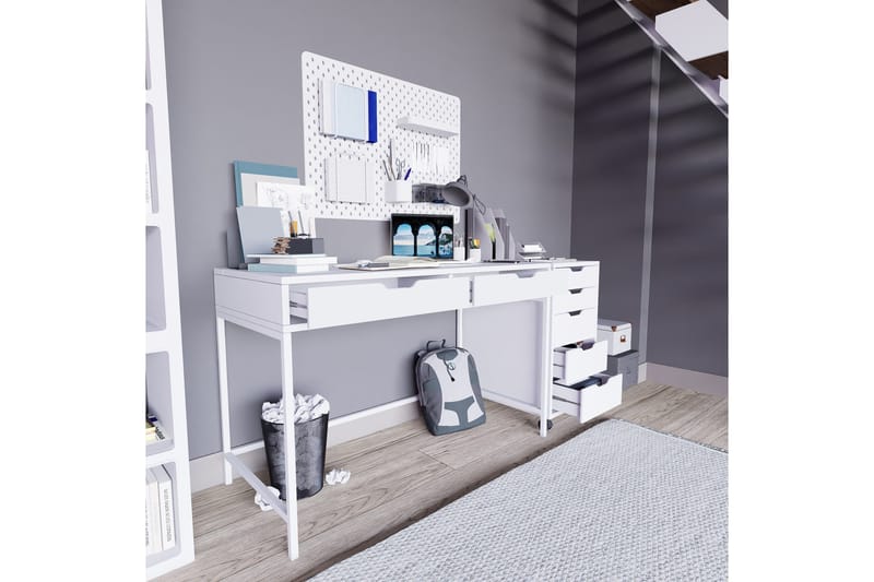 Durusu Skrivbord 120 cm med Lådor och Hjul i Målat Trä - Vit - Möbler - Hemmakontor - Skrivbord